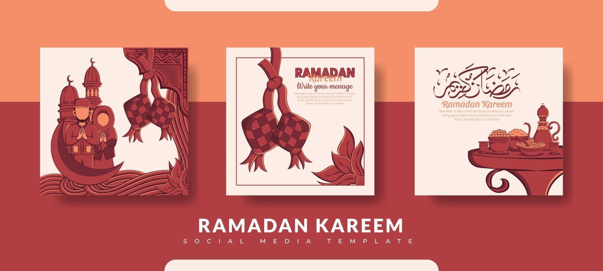 Ramadan post template, social media post template set vector