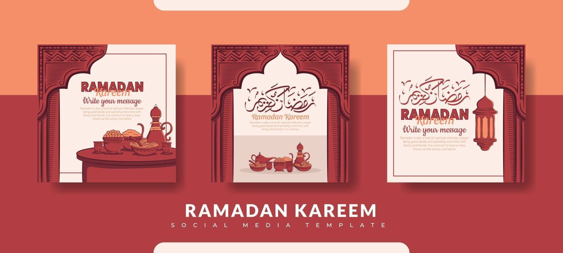 Ramadan post template, social media post template set vector