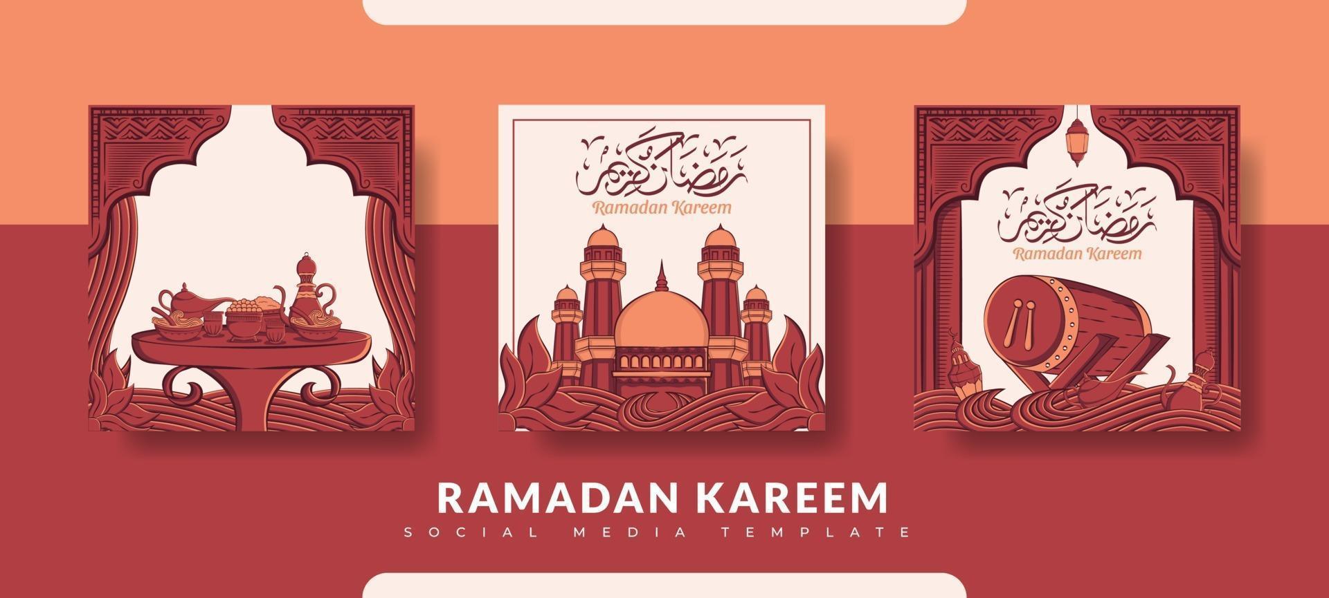 Ramadan post template, social media post template set vector