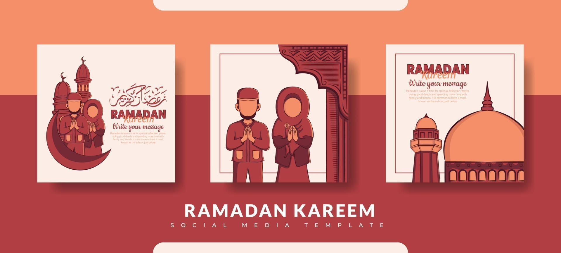Ramadan post template, social media post template set vector