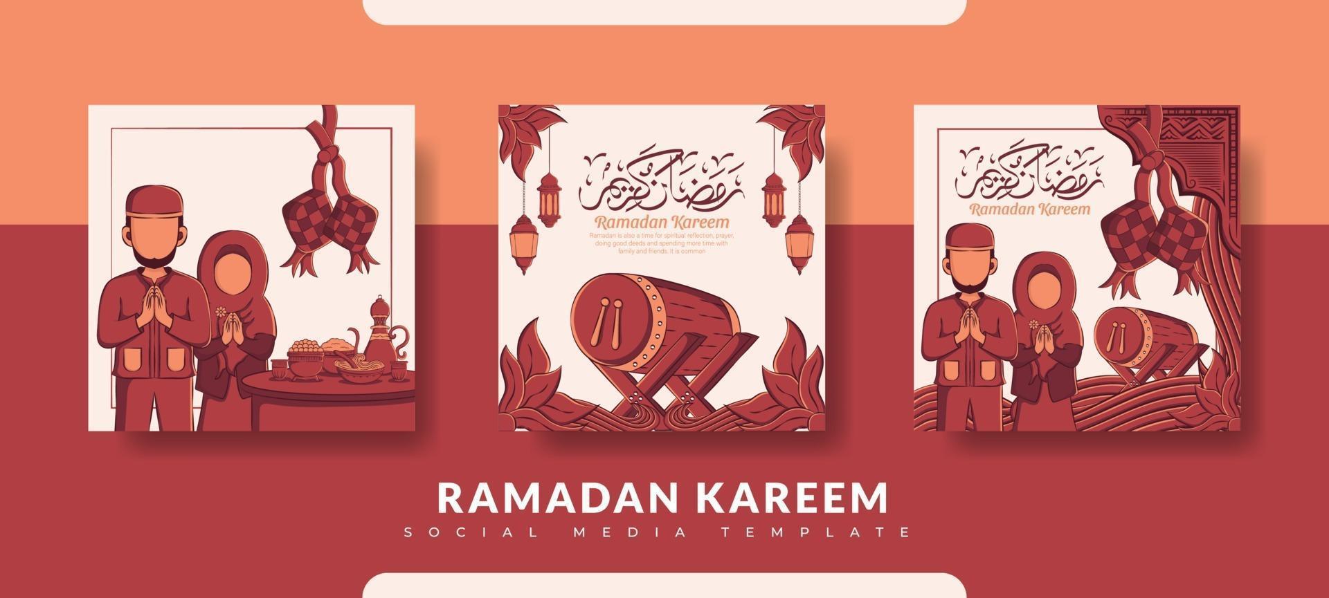 Ramadan post template, social media post template set vector