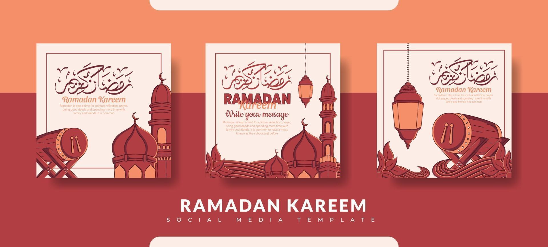 Ramadan post template, social media post template set vector