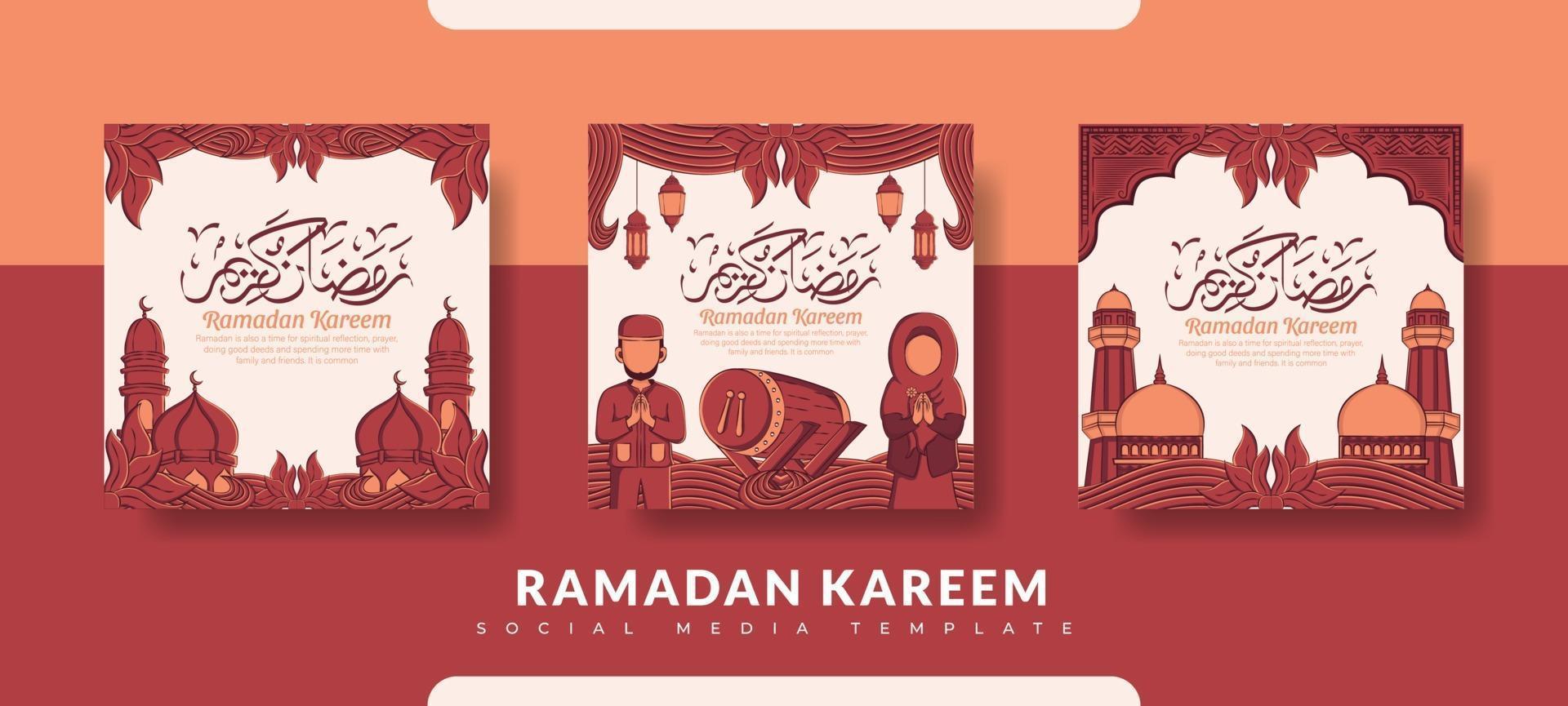 Ramadan post template, social media post template set vector