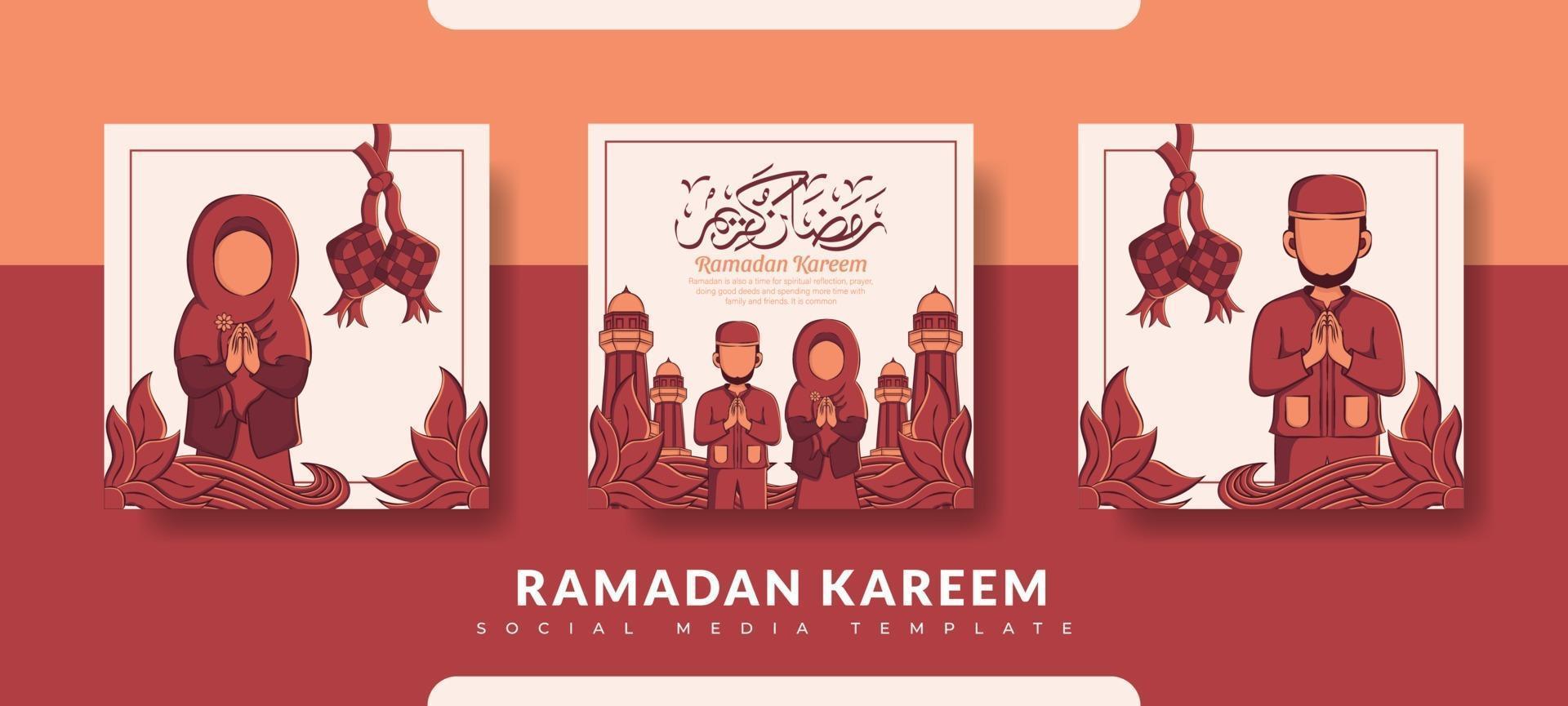 Ramadan post template, social media post template set vector