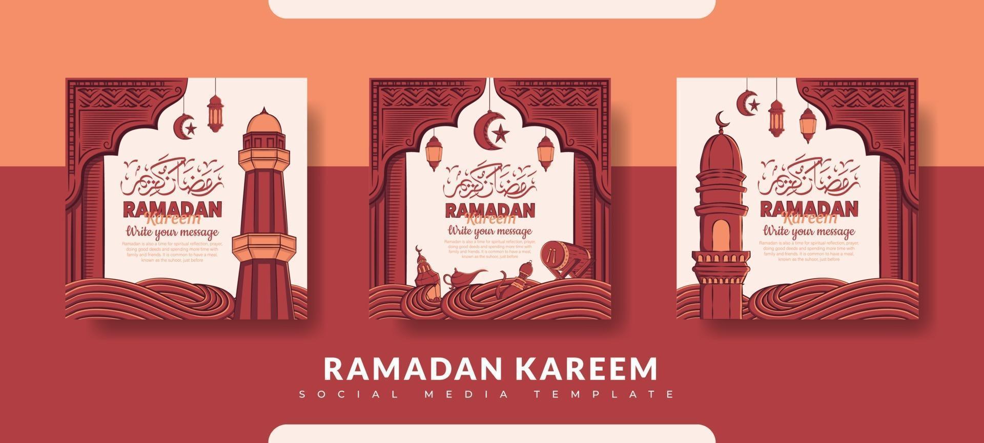 Ramadan post template, social media post template set vector