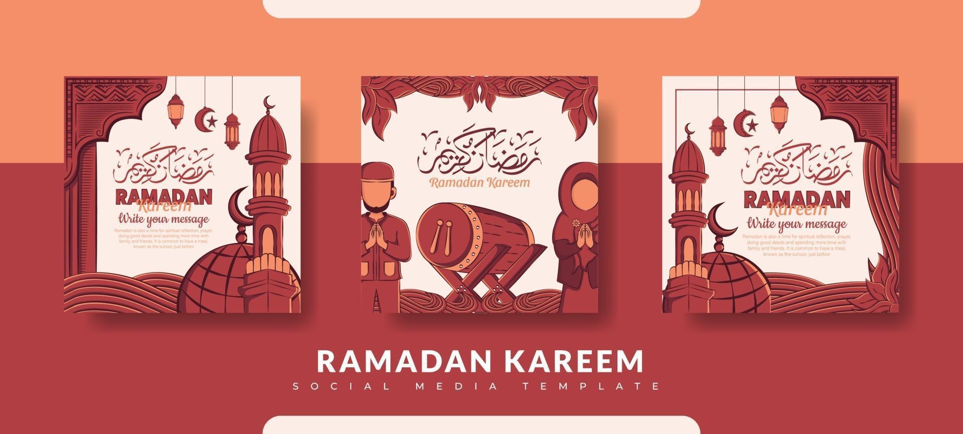 Ramadan post template, social media post template set vector