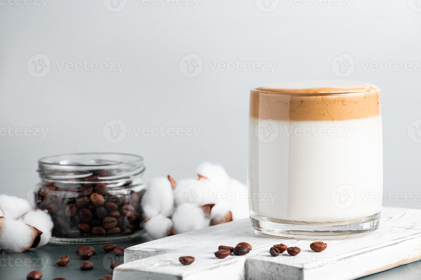 Iced dalgona coffee on a gray background photo