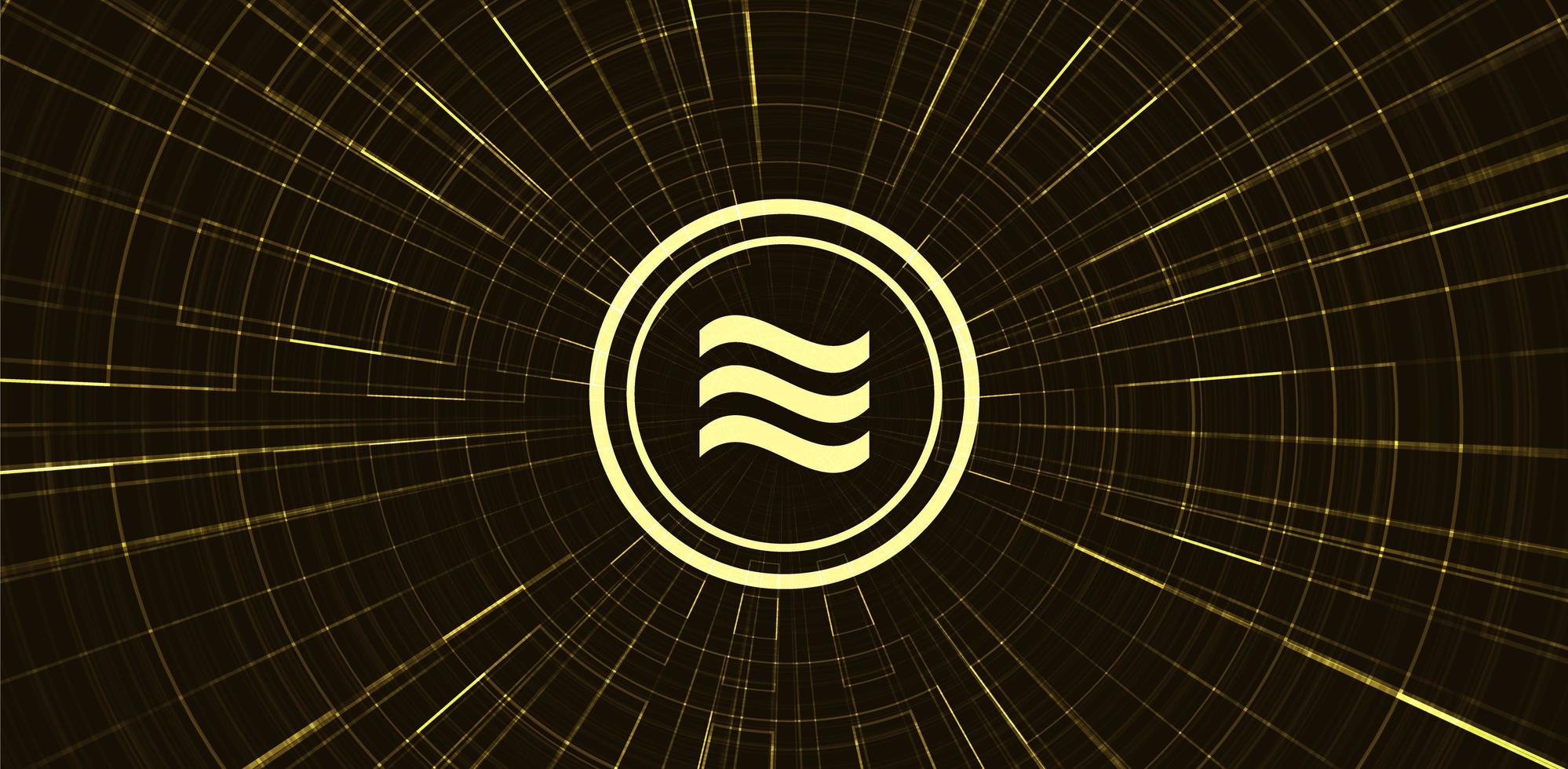 Gold Libra cryptocurrency symbol on network technology background vector