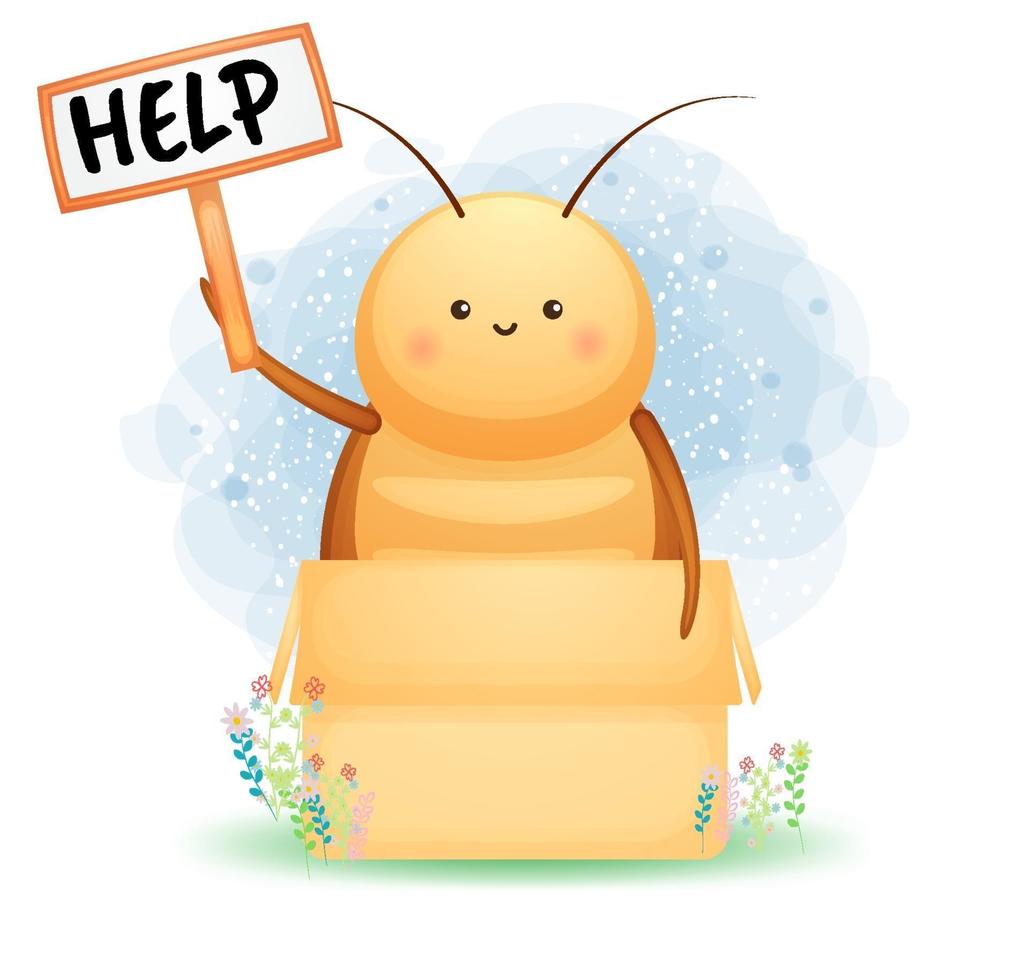 Cute cockroach holding a sign board cartoon character vector