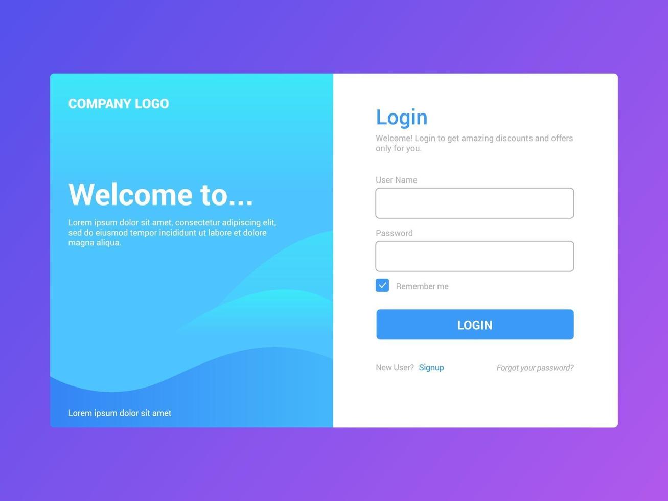 Login Page design for new user vector