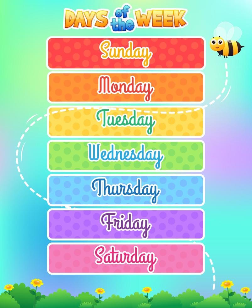 Days of the week kids learning template design vector