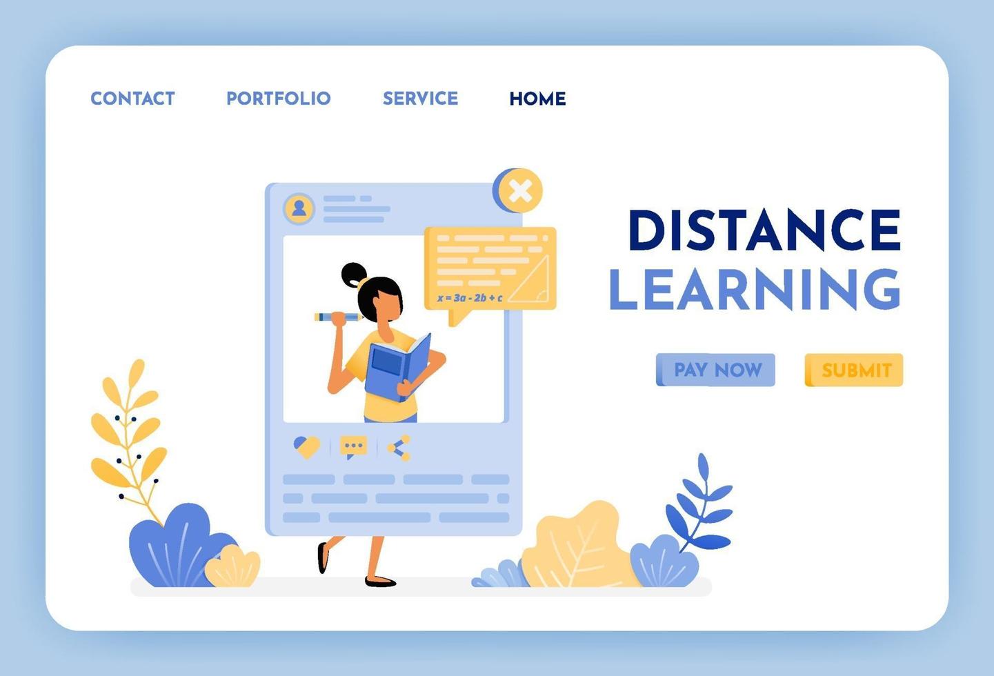 Women teach math on social media. Distance learning is the future of education. Education and learning apps platform for students and schools. Illustration for landing page, web, website, poster, ui vector