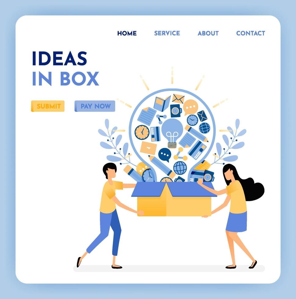 Metaphor ideas out of the box. Find inspiration and ideas for business learning and education. 3d style of box and light bulb. Growing creativity. Illustration for landing page, web, website, poster vector