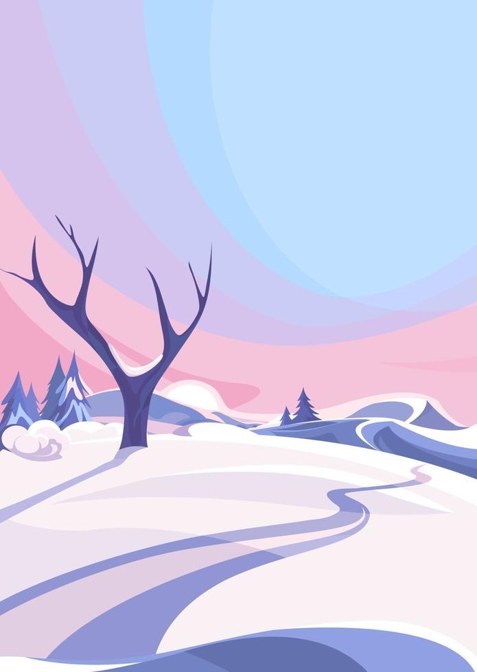 Winter outdoor scene. Nature landscape in vertical orientation. vector