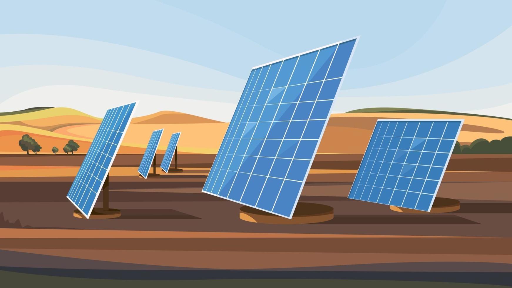 Landscape with solar panels. vector