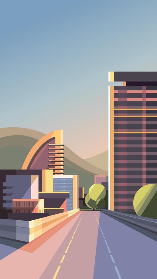 camino que conduce a la ciudad. paisaje urbano en orientación vertical. vector