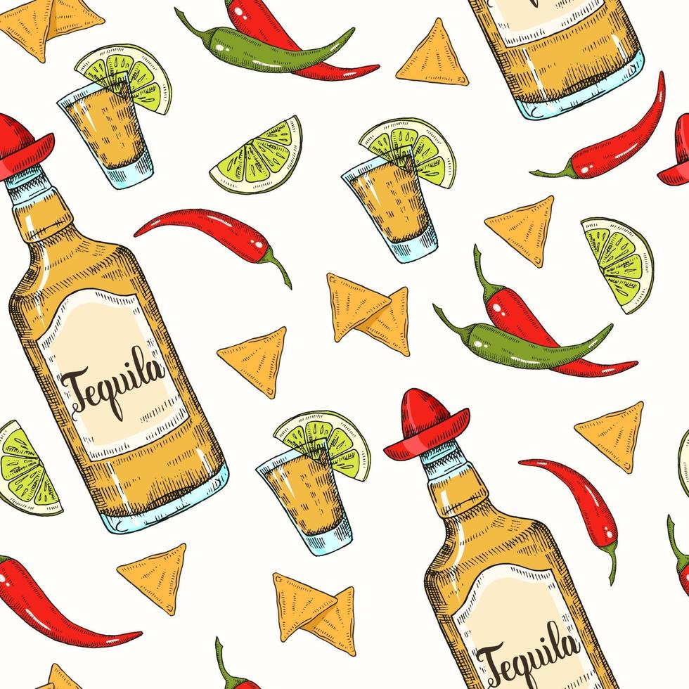 Seamless pattern with hand drawn Mexican food vector