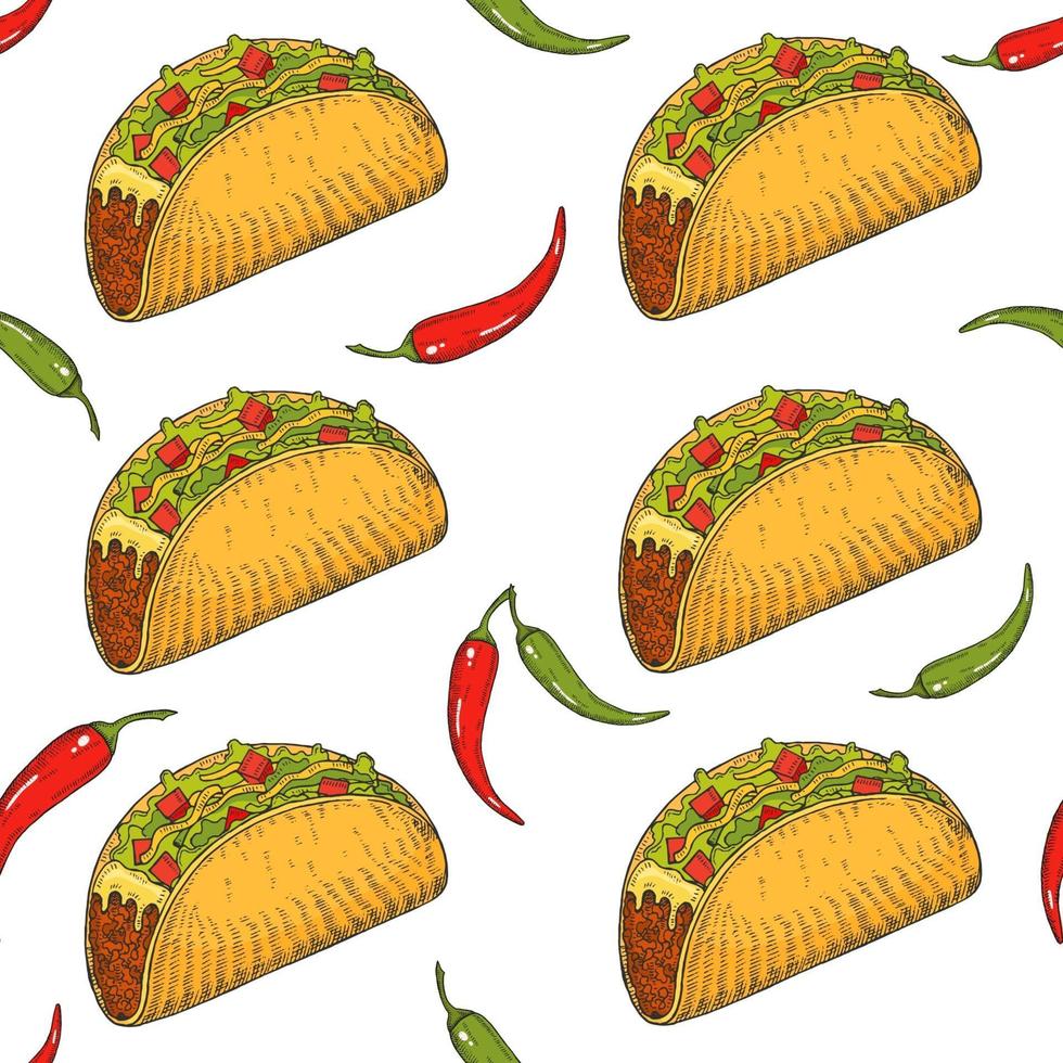 patrón sin costuras con comida mexicana dibujada a mano vector