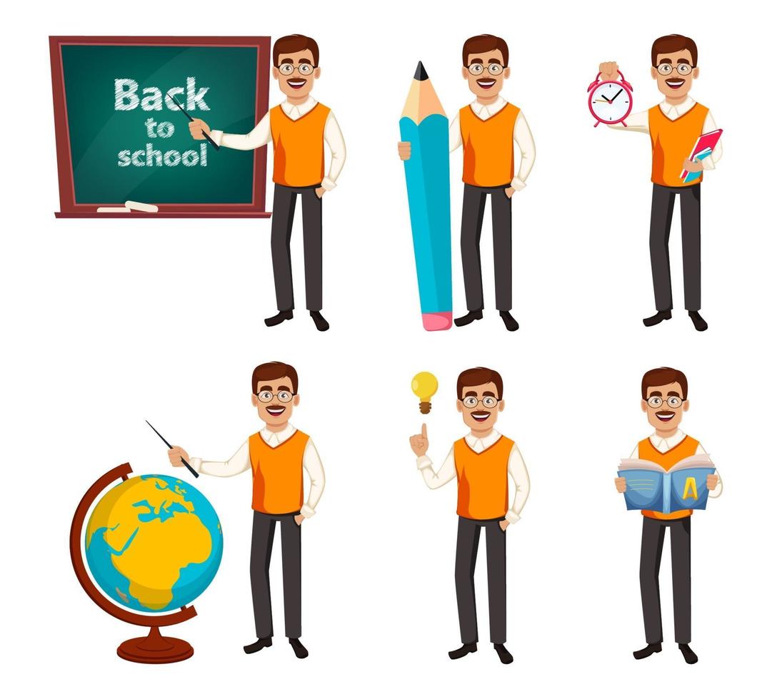 Back to school. Teacher man cartoon character vector