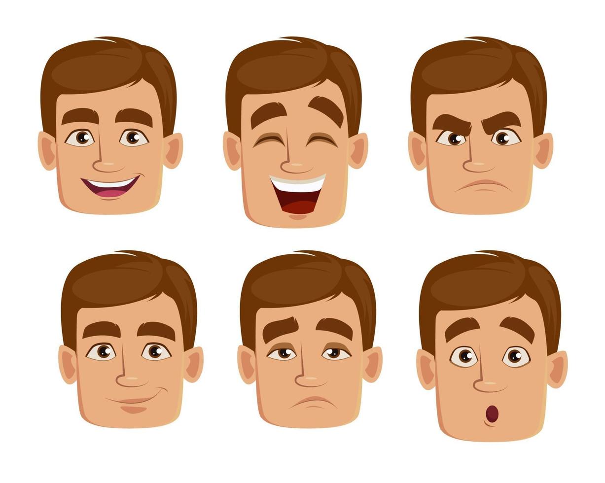 Face expressions of man with brown hair vector