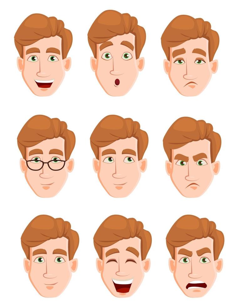 Face expressions of a man with blond hair vector