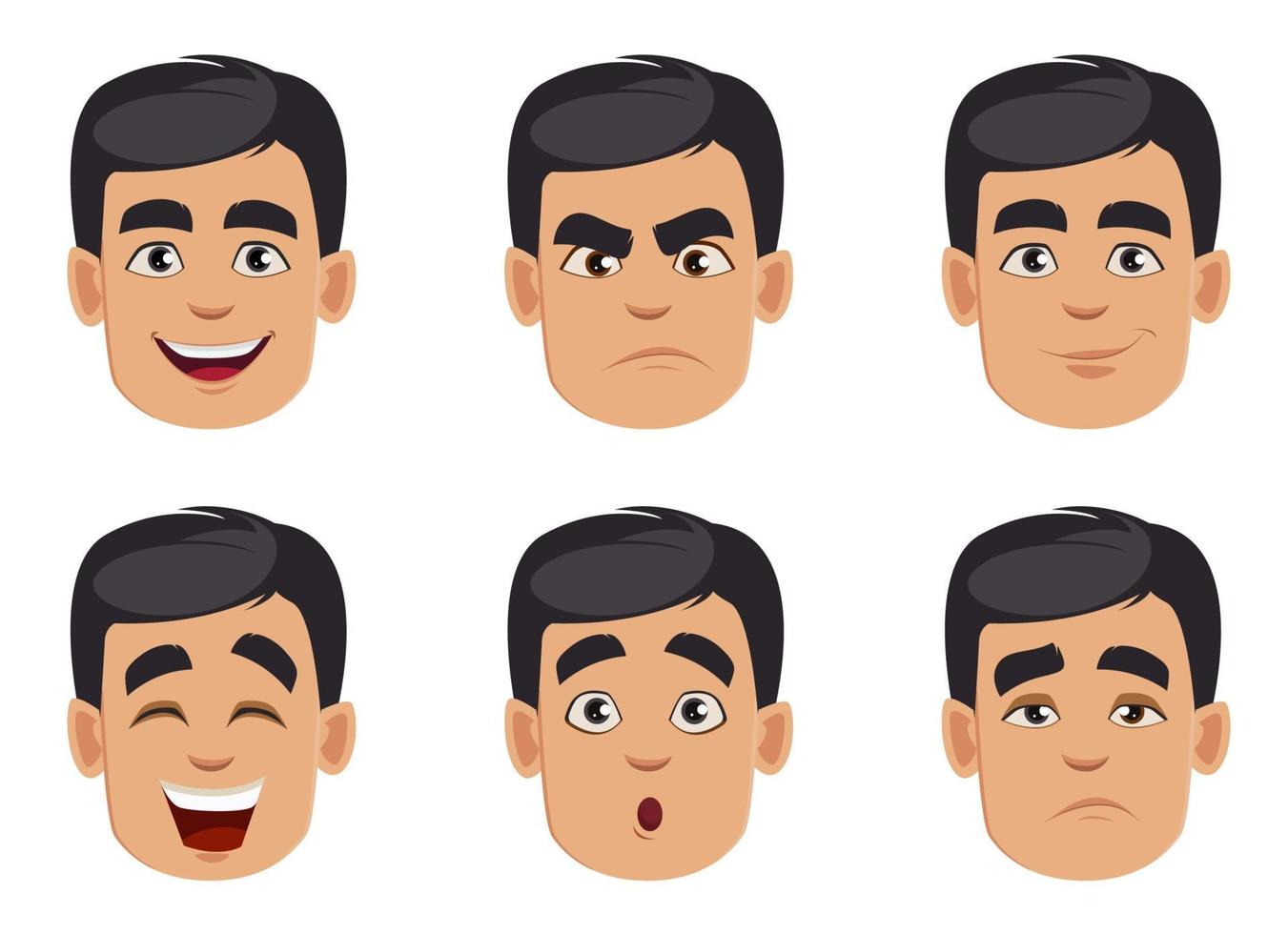 Male emotions set. Pack of facial expressions vector