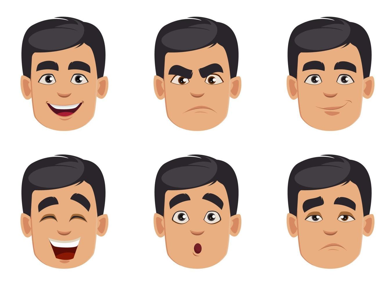 conjunto de emociones masculinas. paquete de expresiones faciales vector