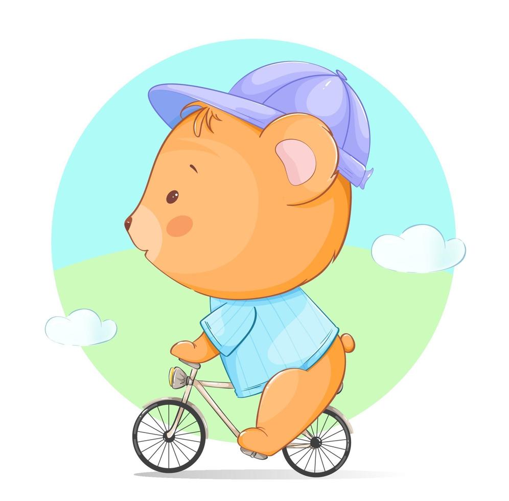 Cute little bear riding a bicycle vector