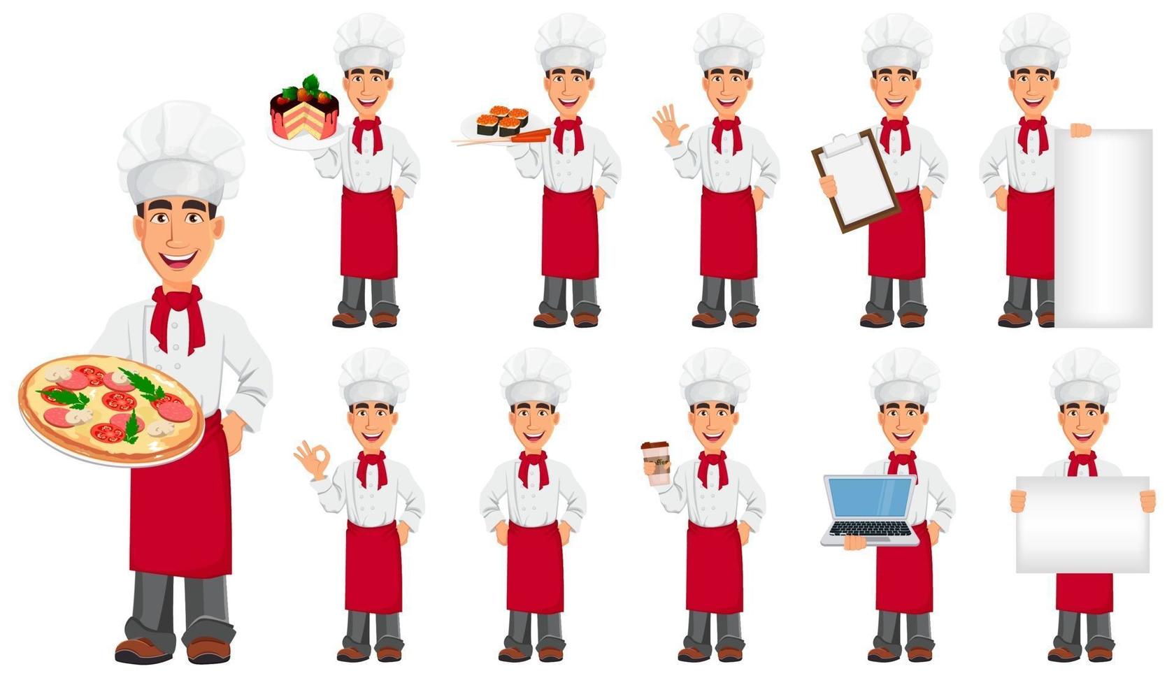 joven chef profesional set vector