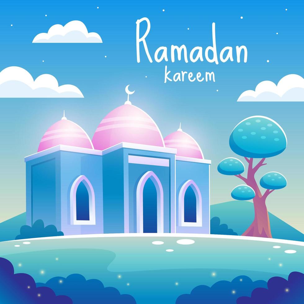 Beautiful Ramadan Kareem Mosque at Night vector