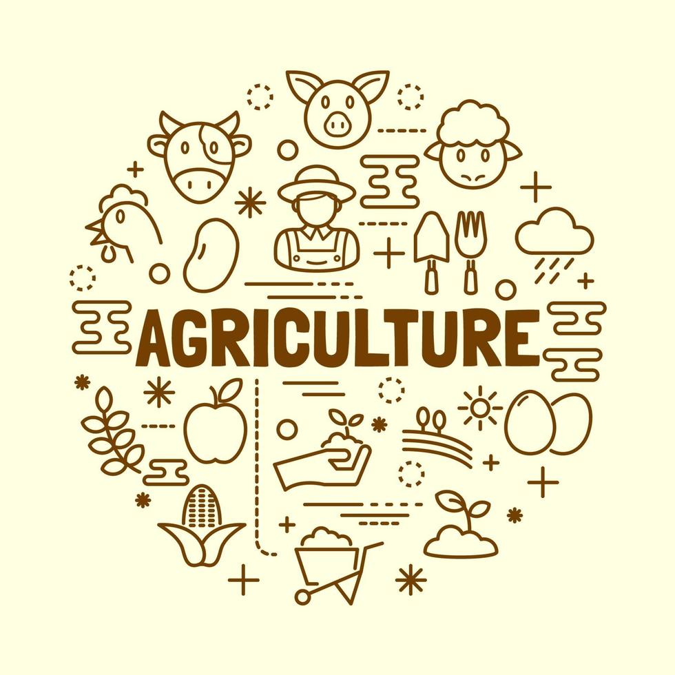 Agriculture minimal thin line icons set vector