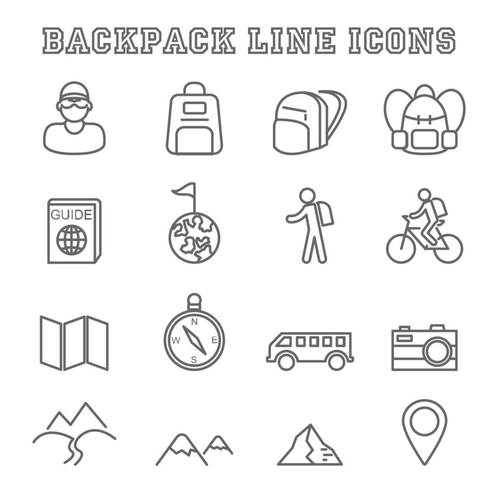 Backpack line icons vector