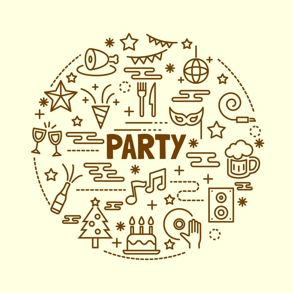 Party minimal thin line icons set vector
