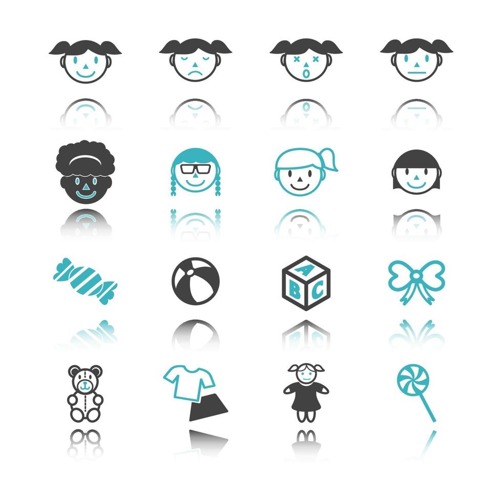 Girl icons with reflection vector