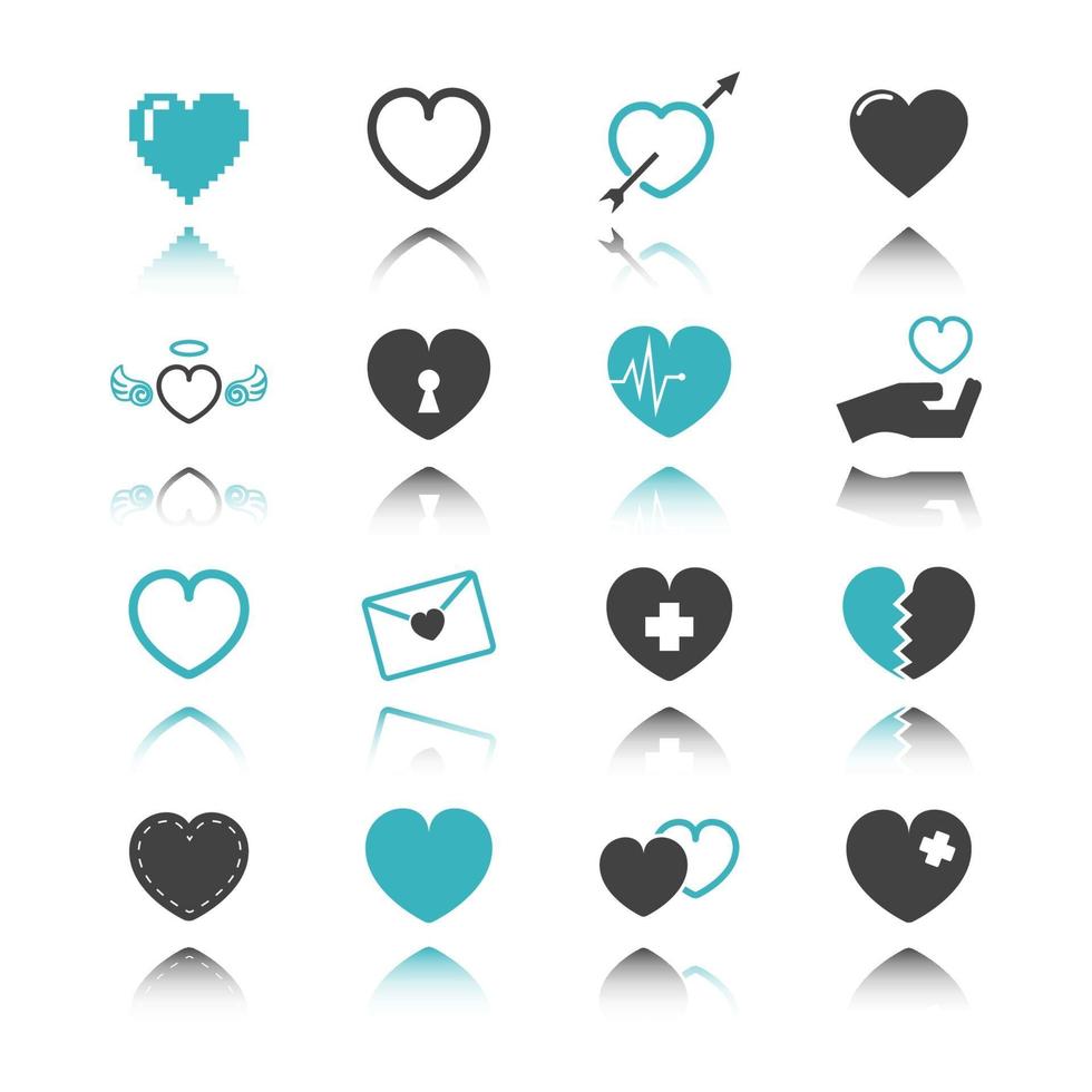 Heart icons with reflection vector