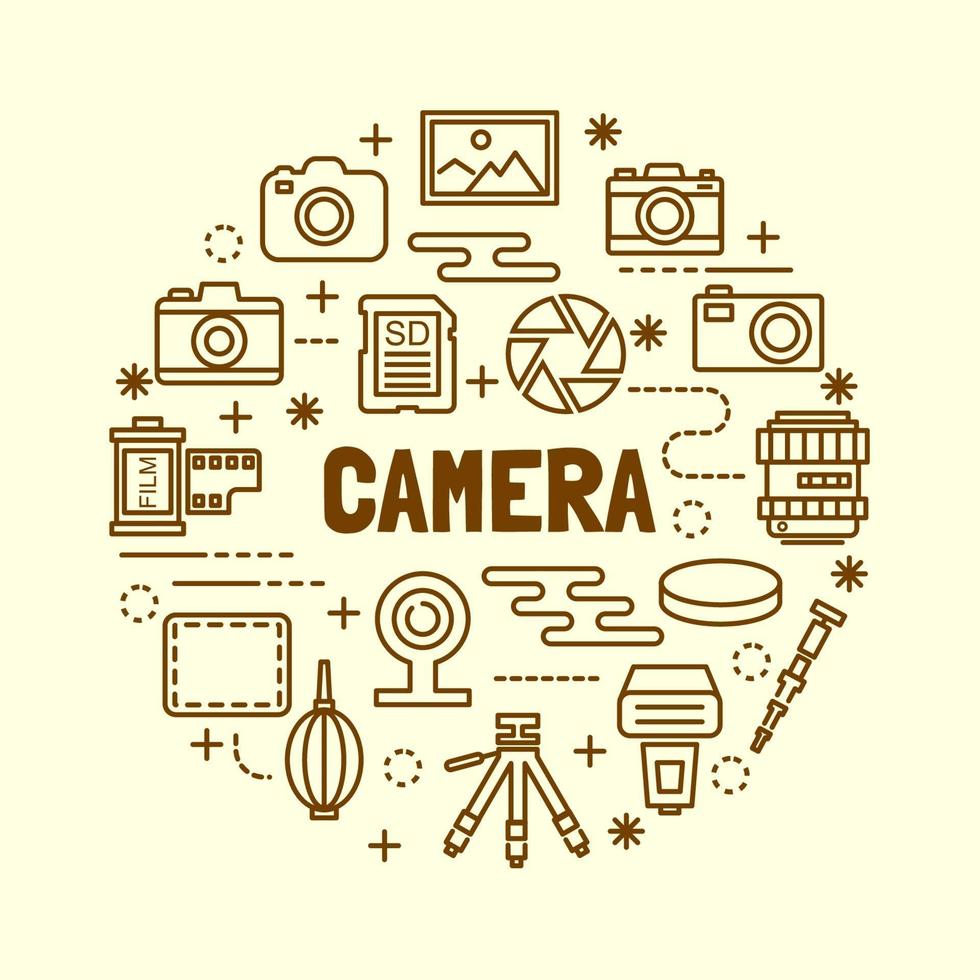 Camera minimal thin line icons set vector