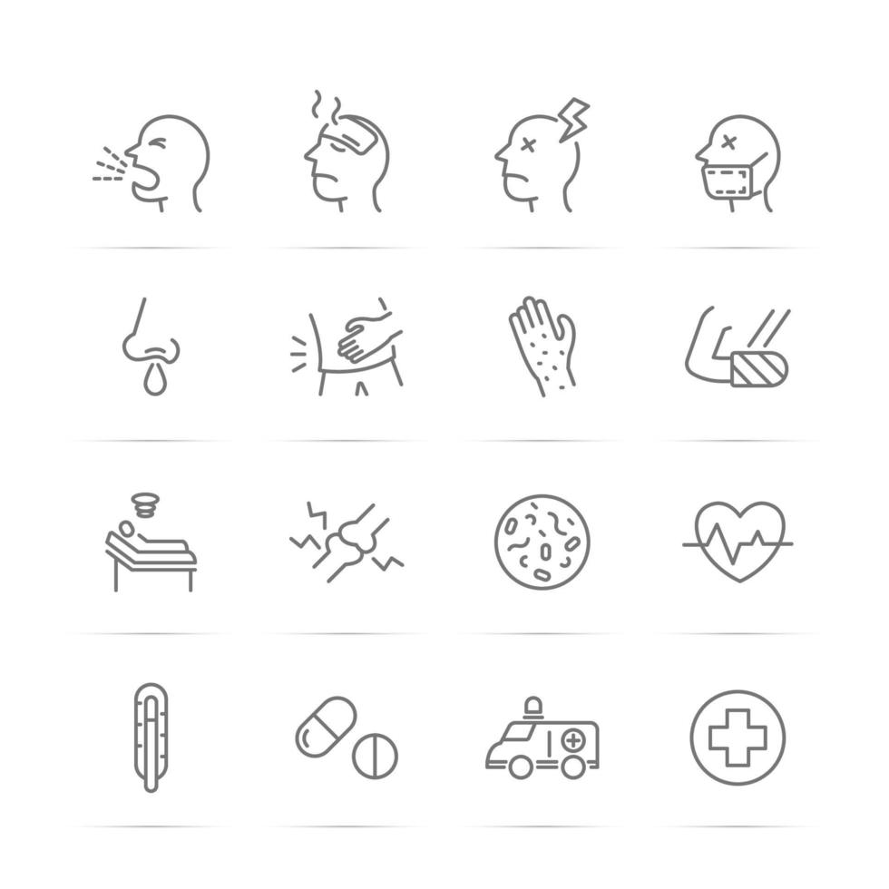 Sickness and illness vector line icons