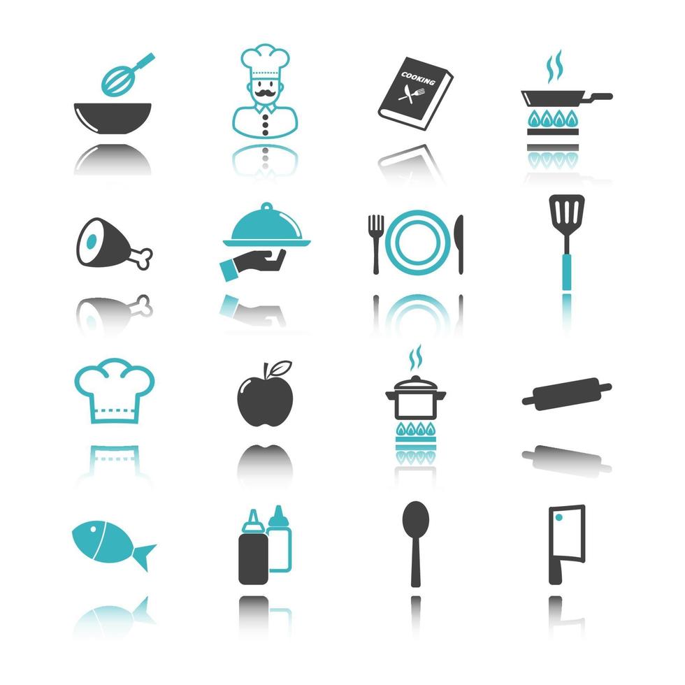 Cooking icons with reflection vector