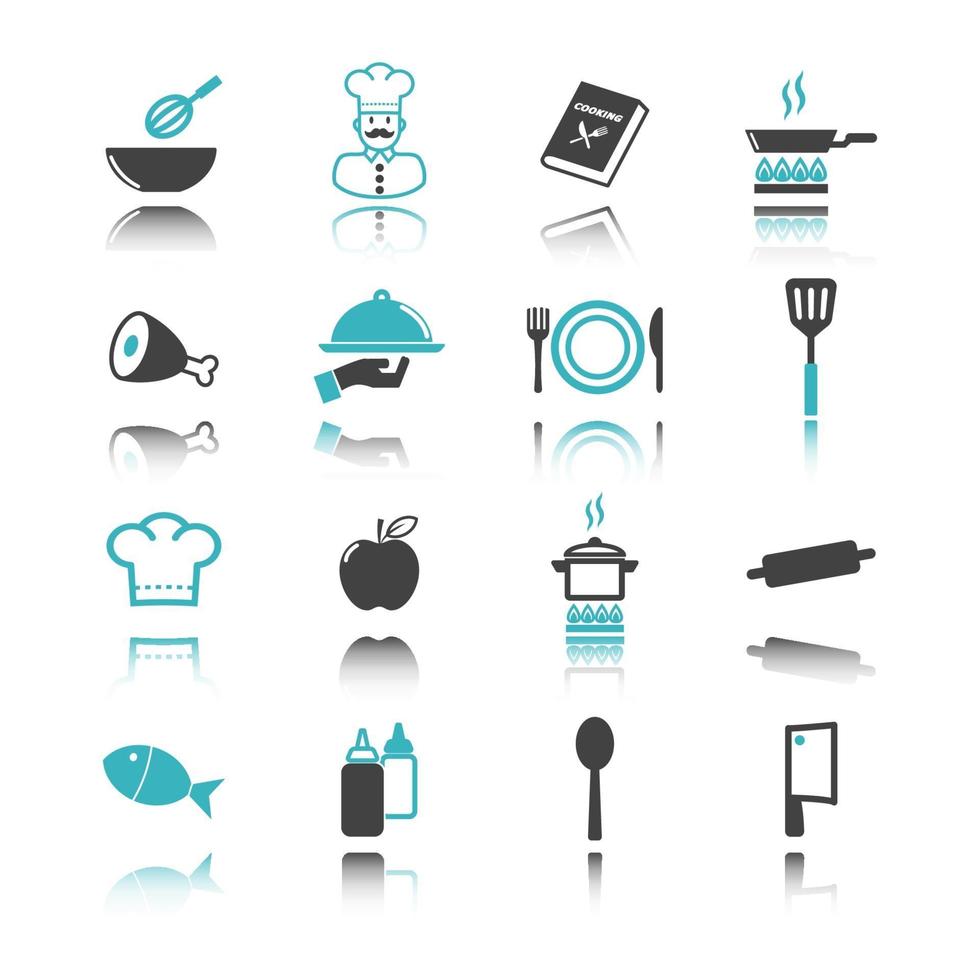 iconos de cocina con reflejo vector