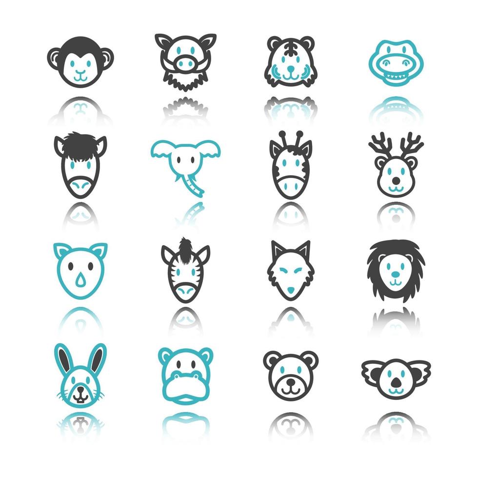 iconos de animales salvajes con reflejo vector