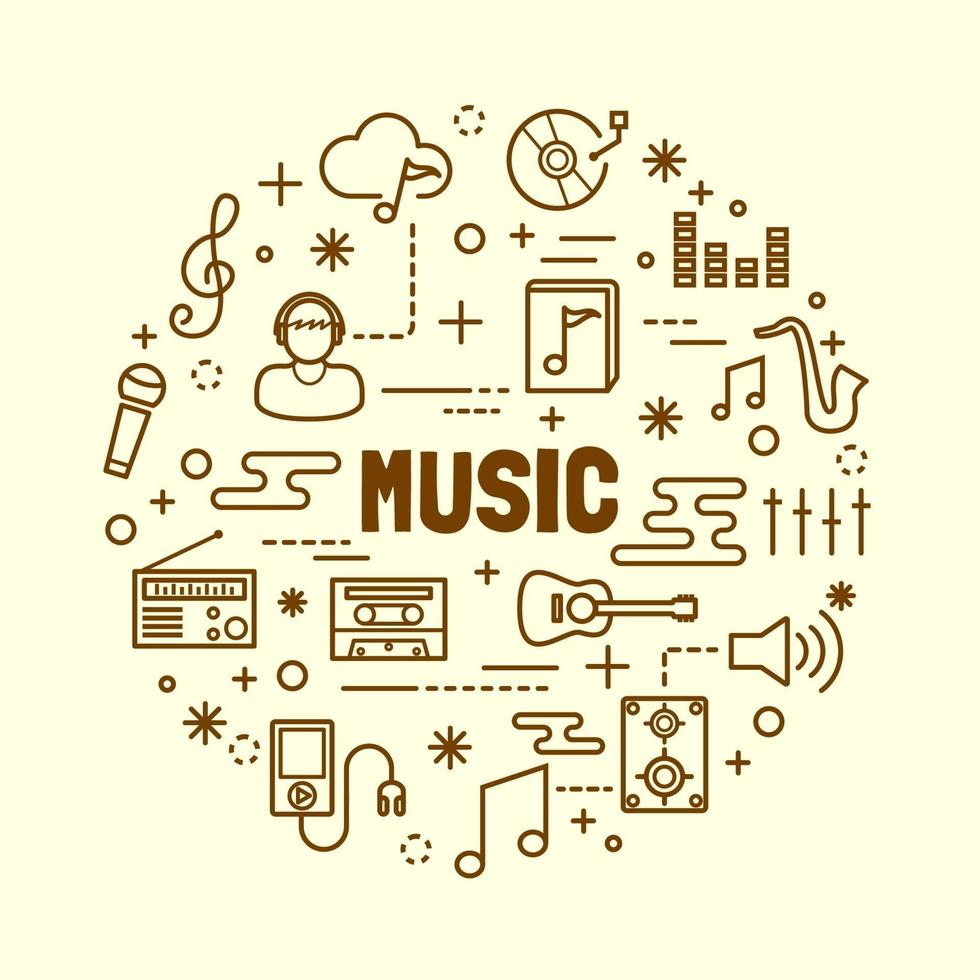 Music minimal thin line icons set vector