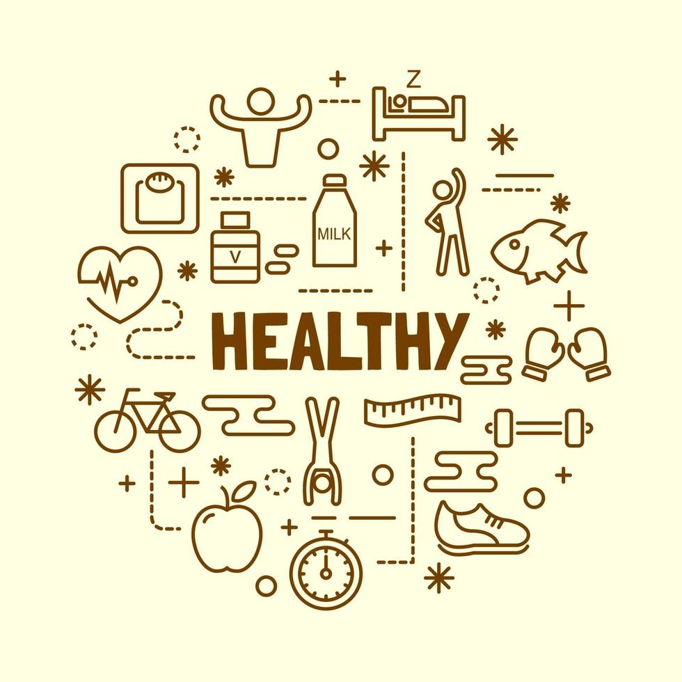 Healthy minimal thin line icons set vector