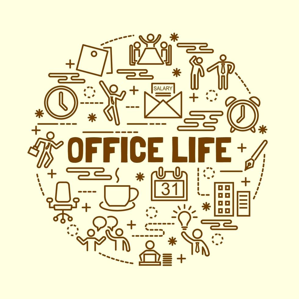 Office life minimal thin line icons set vector