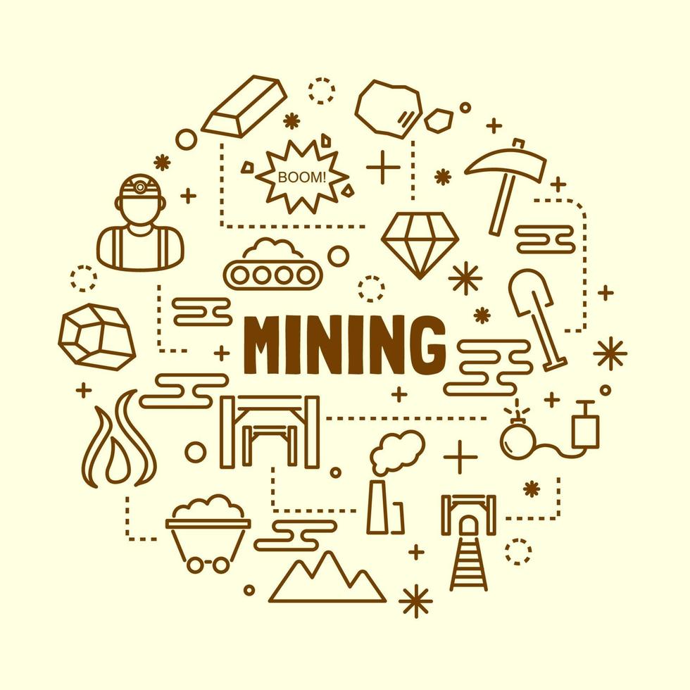 Mining minimal thin line icons set vector