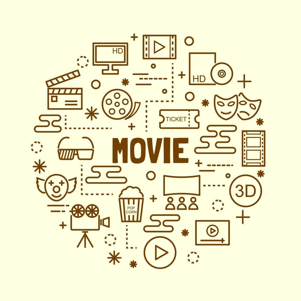 Movie minimal thin line icons set vector