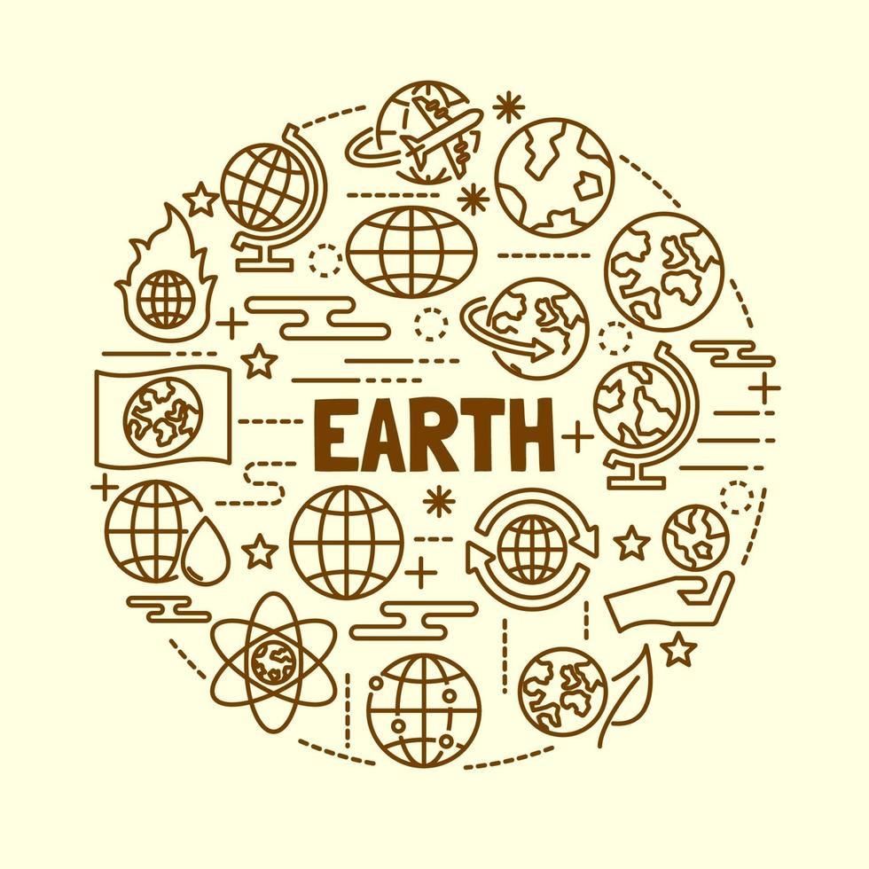 Earth minimal thin line icons set vector