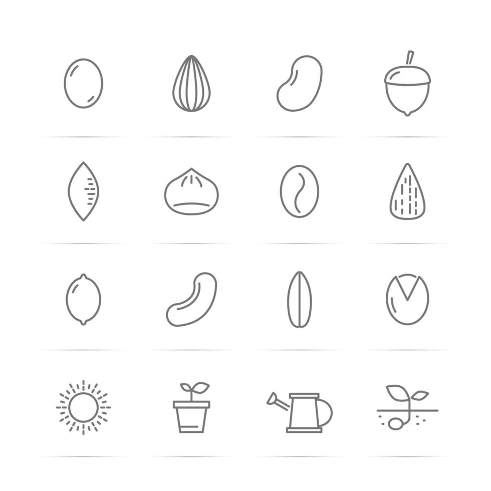 iconos de línea de vector de semillas y nueces