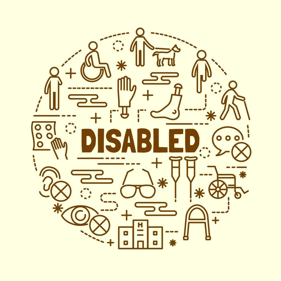 Disabled minimal thin line icons set vector