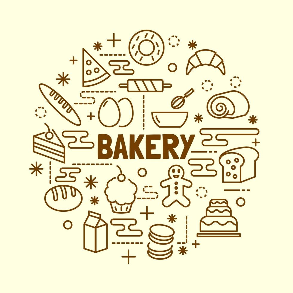 Bakery minimal thin line icons set vector