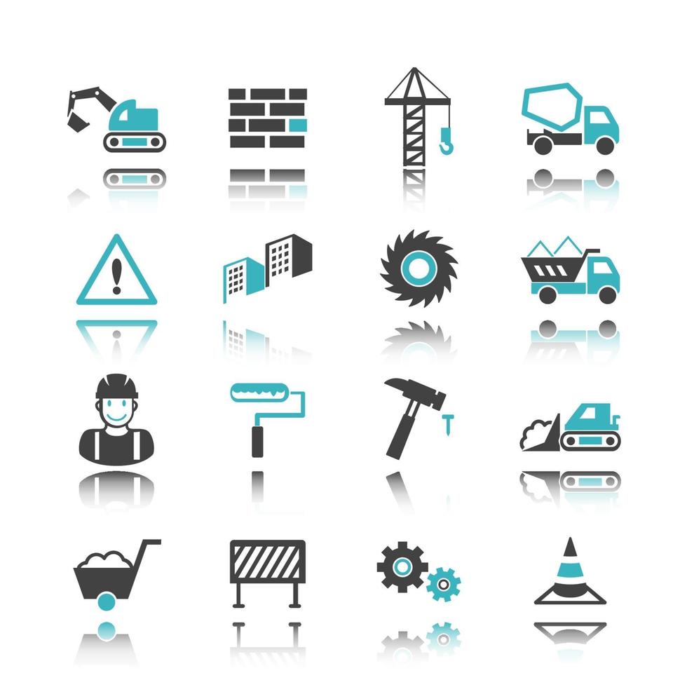 iconos de construcción con reflejo vector